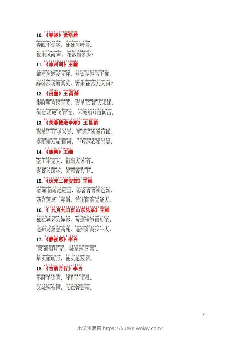 图片[2]-1.2《必背古诗词汇总》（注音版）-六八学科资料网
