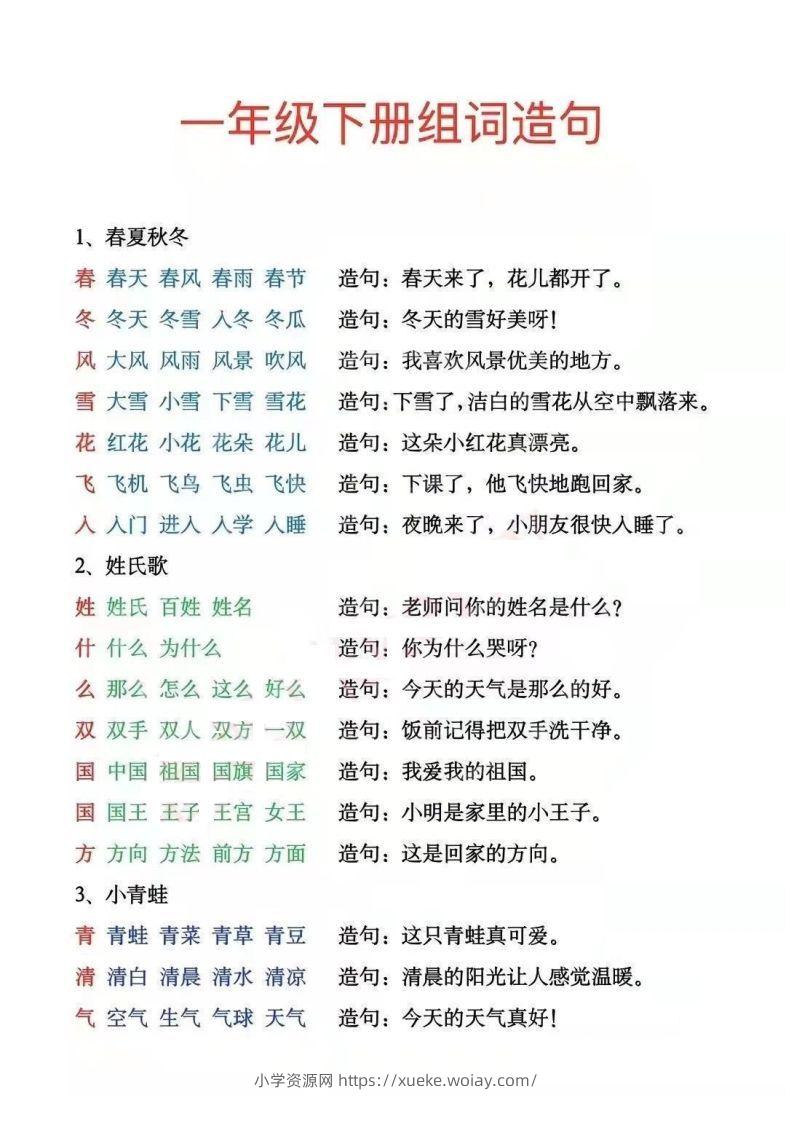 一年级下册生字组词造句阅读本_去水印-六八学科资料网