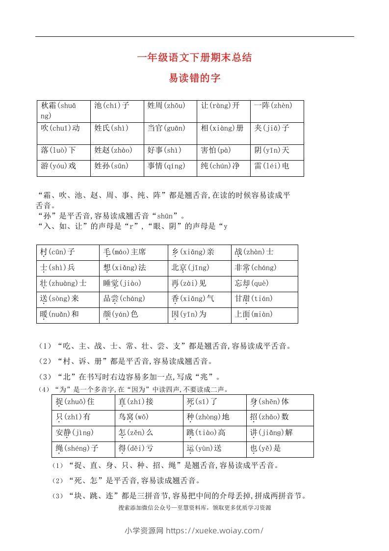 一年级语文下册期末总结—易读（写）错的字-六八学科资料网