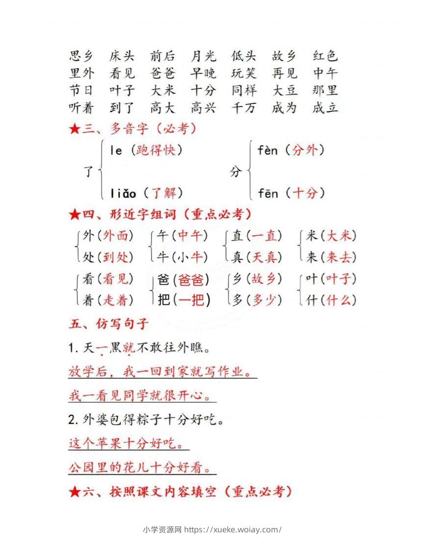图片[2]-一下语文第四单元考点总结-六八学科资料网