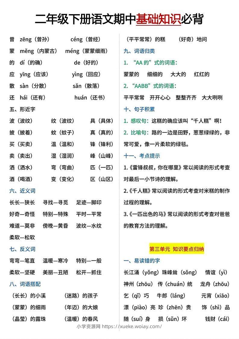 图片[3]-二年级下册期中基础知识必背-六八学科资料网