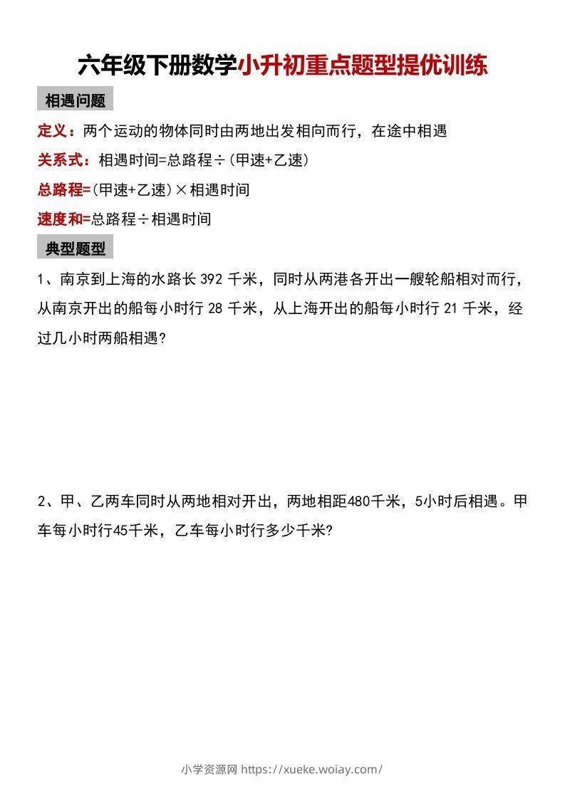 六年级下册数学小升初重点题型提优训练-六八学科资料网
