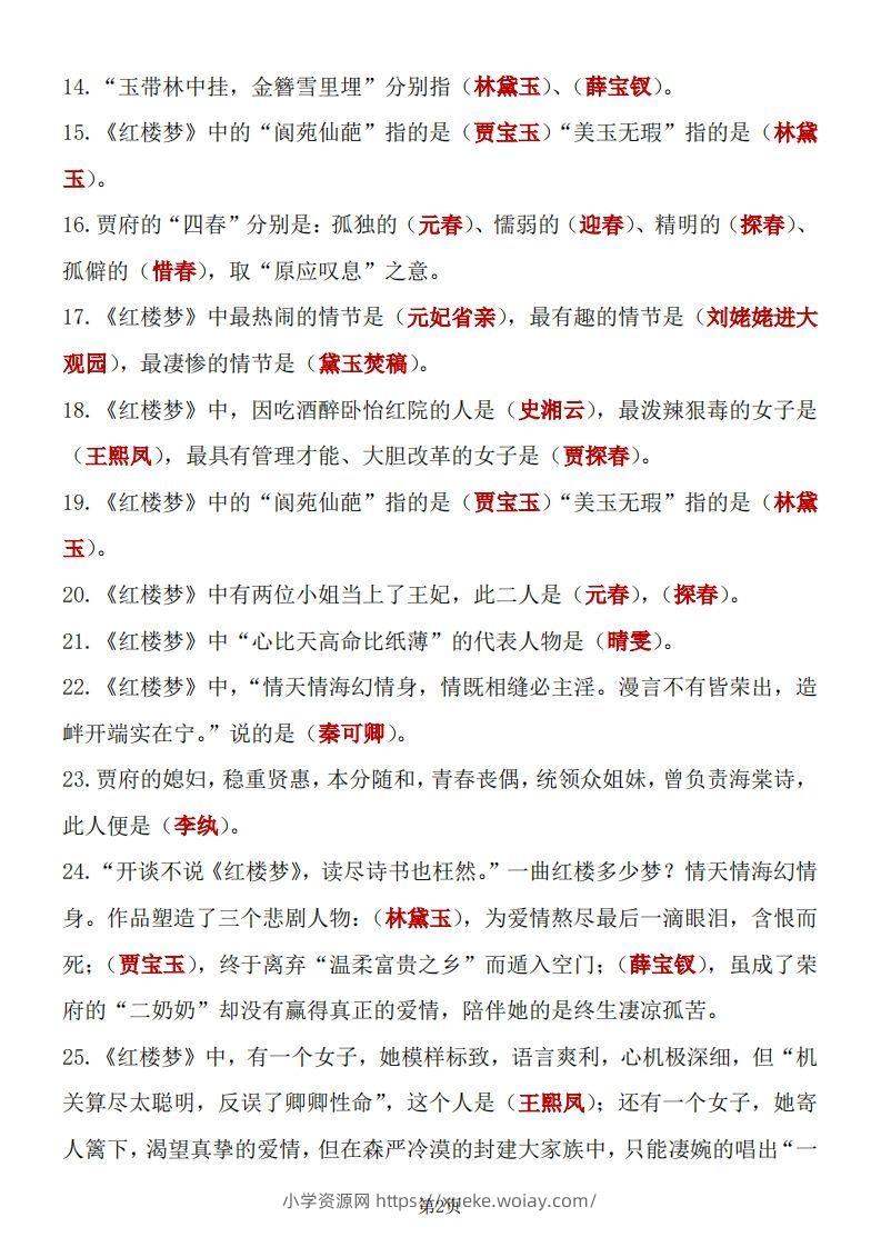 图片[2]-四大名著知识点汇总之《红楼梦》-六八学科资料网