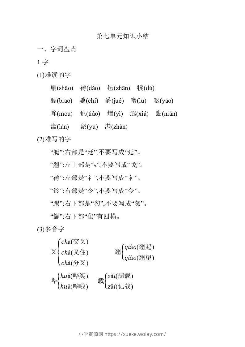 五年级语文下册06.第七单元知识小结（部编版）-六八学科资料网