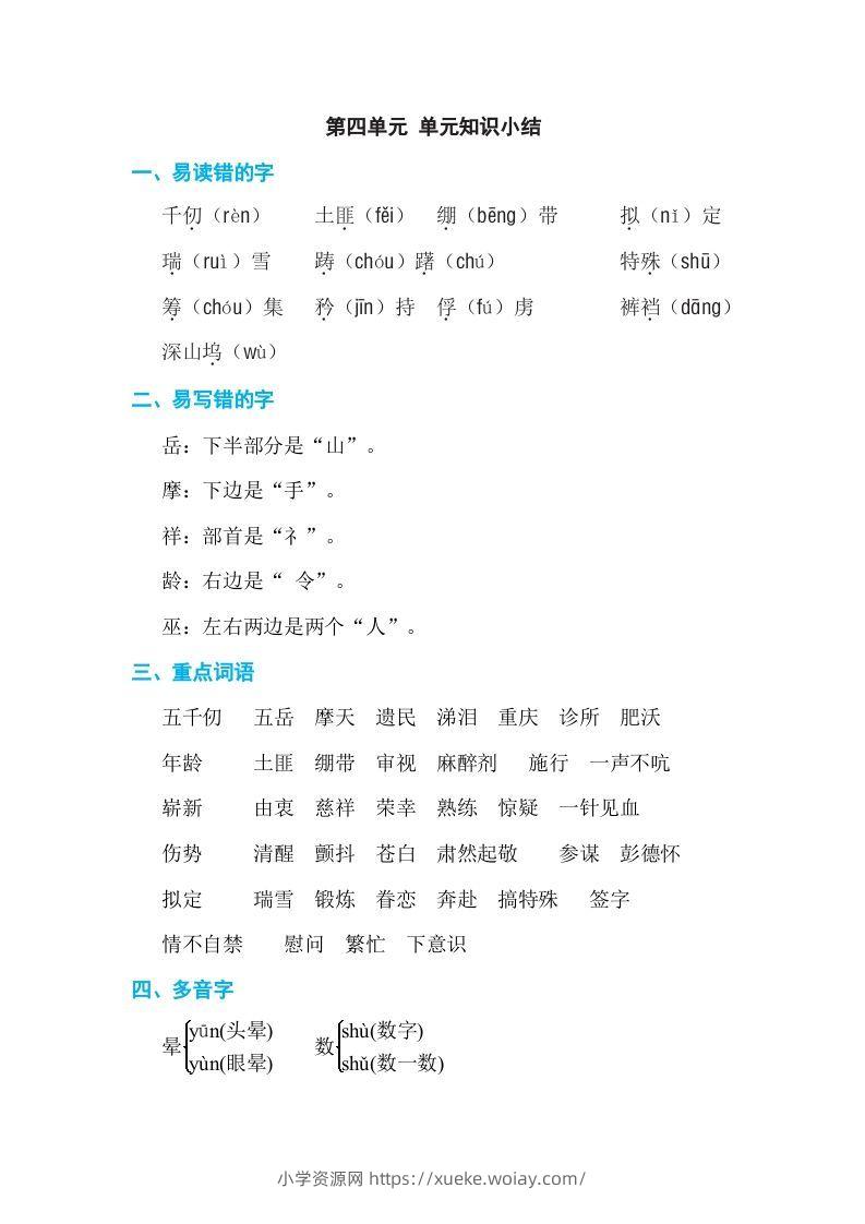 五年级语文下册第四单元单元知识小结（部编版）-六八学科资料网