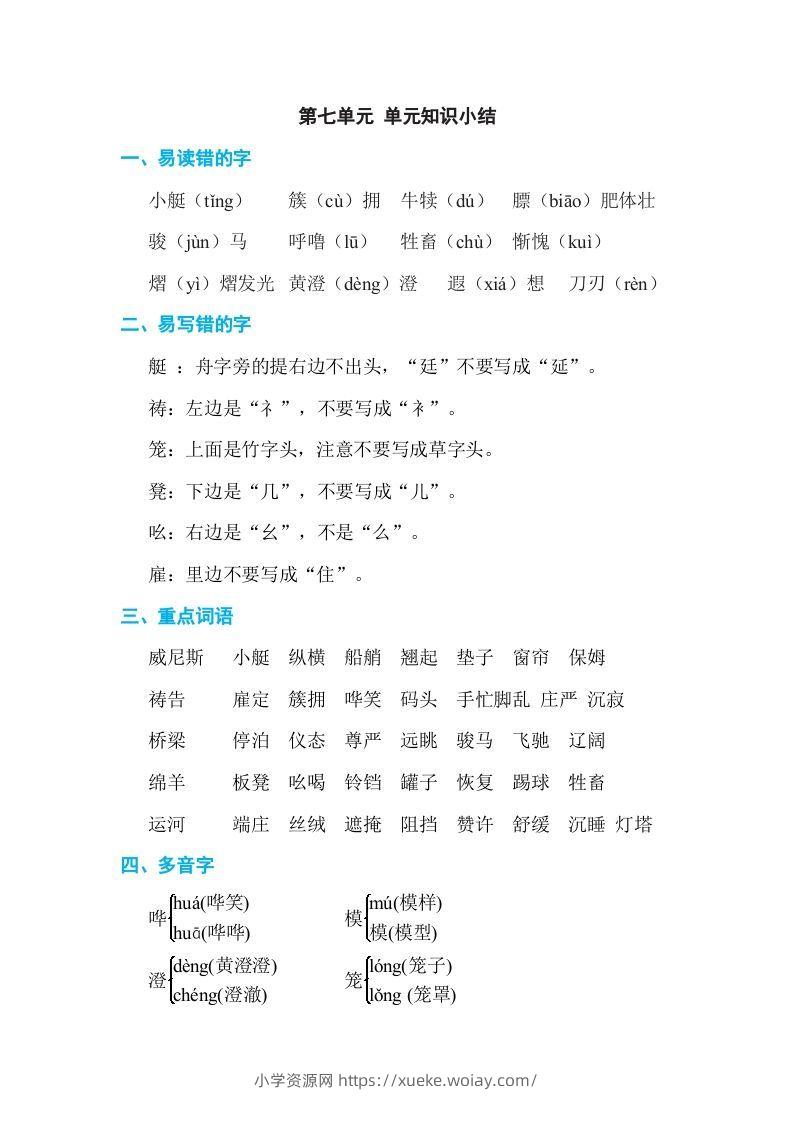 五年级语文下册第七单元单元知识小结（部编版）-六八学科资料网