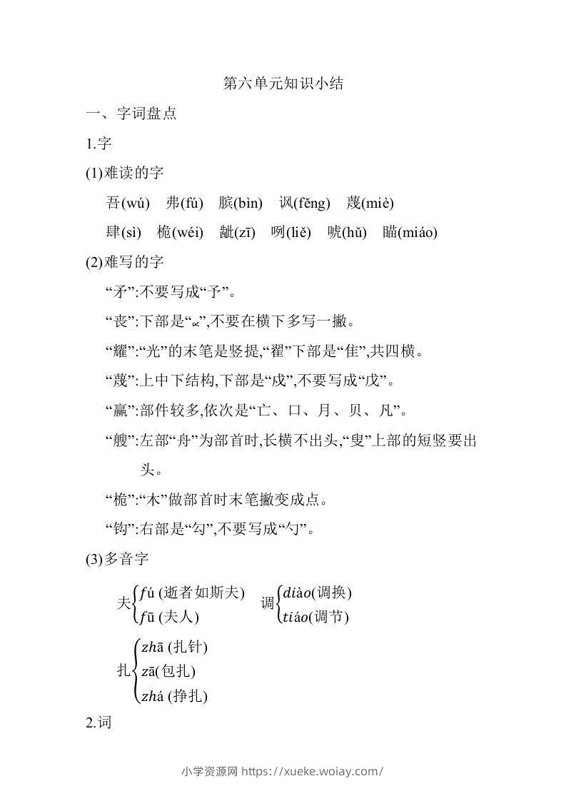 五年级语文下册第六单元知识小结（部编版）-六八学科资料网