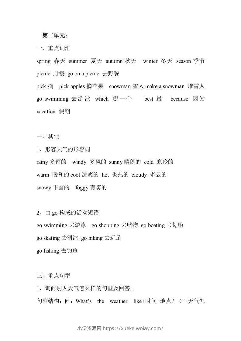 五年级英语下册Ｕnit2单元知识梳理（人教PEP版）-六八学科资料网