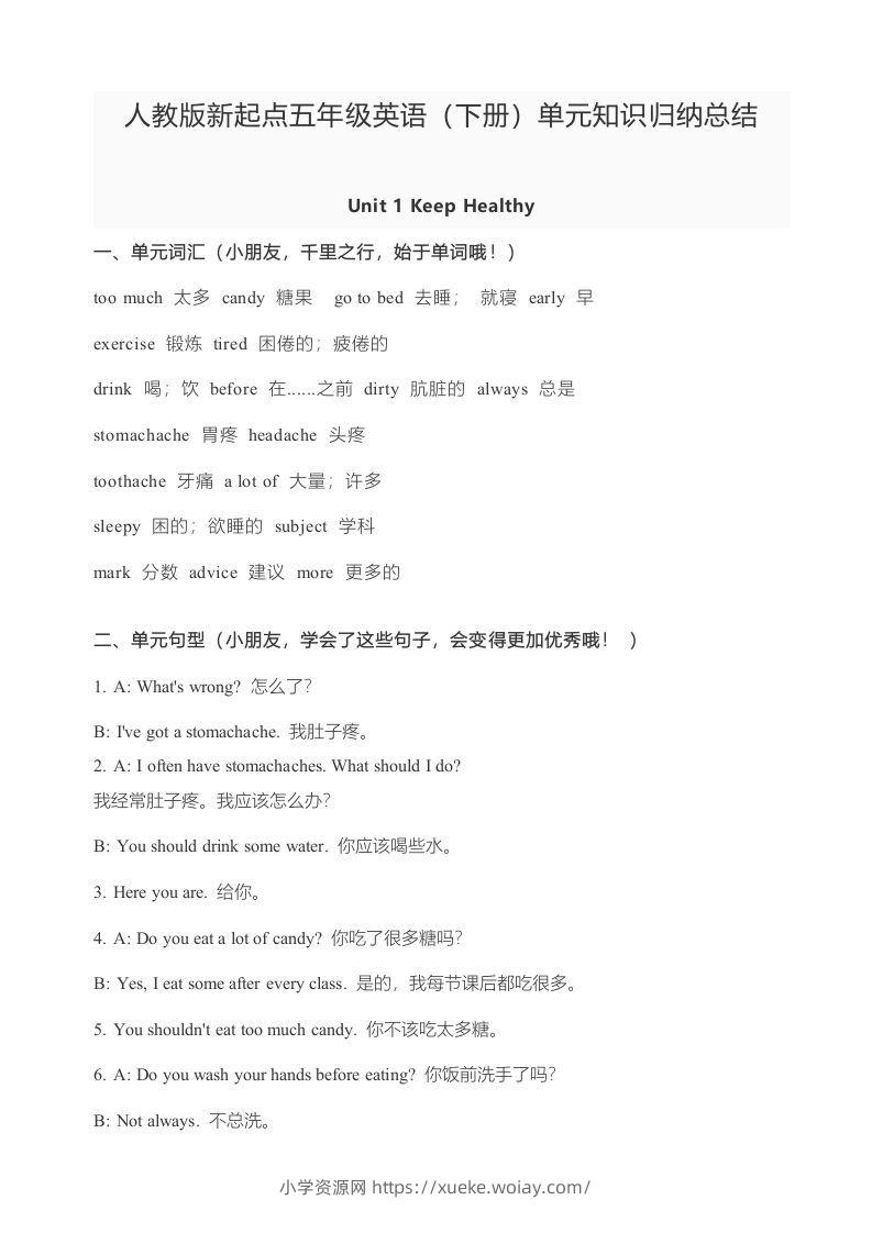 五年级英语下册知识点归纳总结（人教版）-六八学科资料网