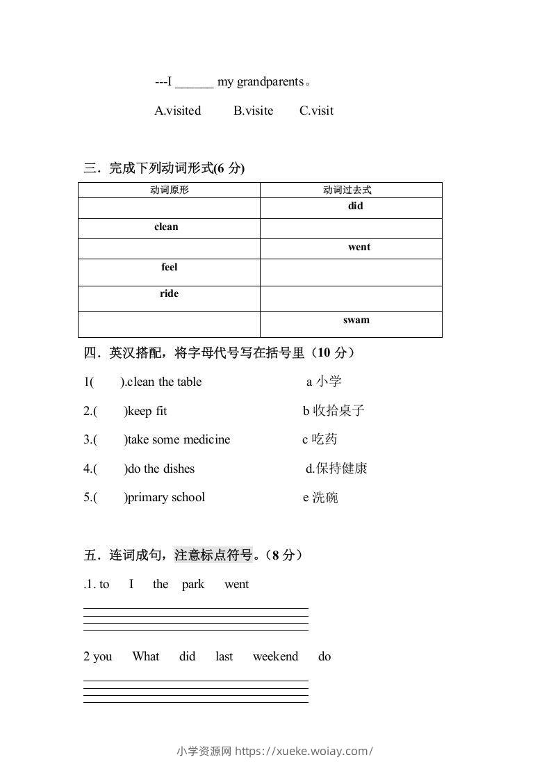 图片[3]-五年级英语下册期末试卷3（人教版）-六八学科资料网