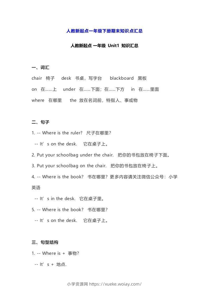 一年级英语下册期末知识点汇总8页-六八学科资料网