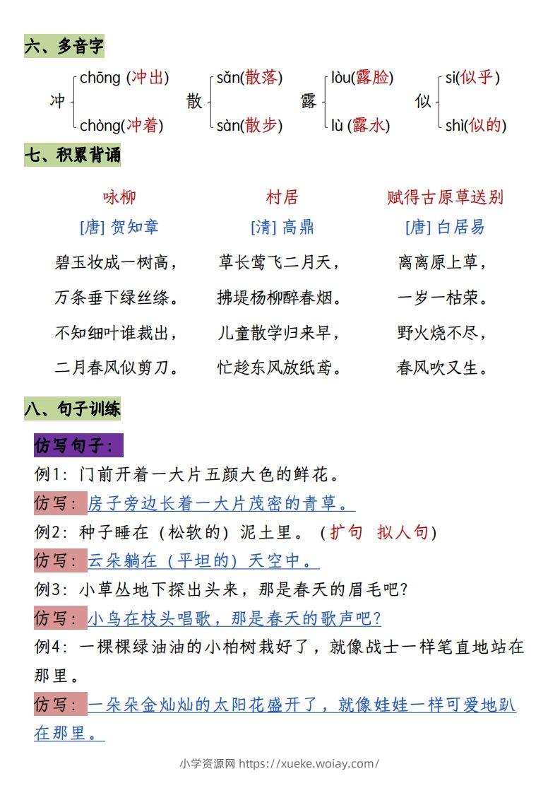 图片[2]-二下册语文1-8单元8大考点必背（1-4单元）(1)-六八学科资料网