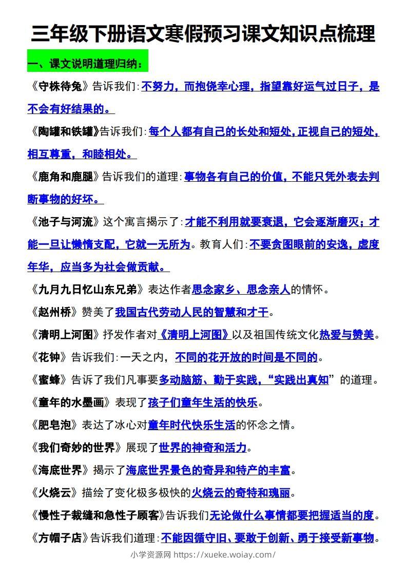 三年级语文下册知识点归纳总复习-六八学科资料网