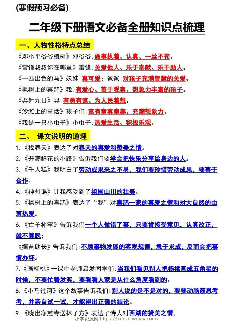 二年级语文下册知识点归纳总复习-六八学科资料网
