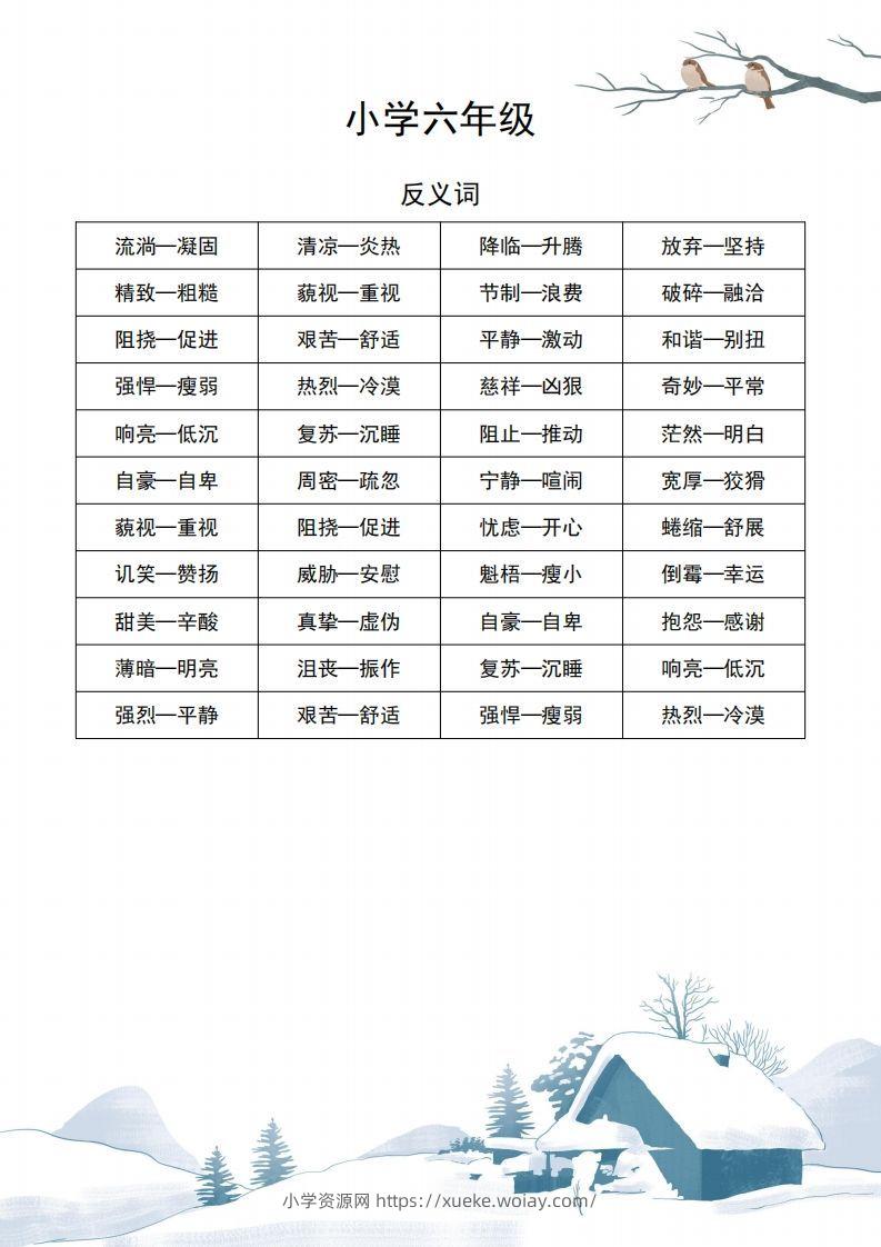 六年级语文近义词和反义词汇总-六八学科资料网