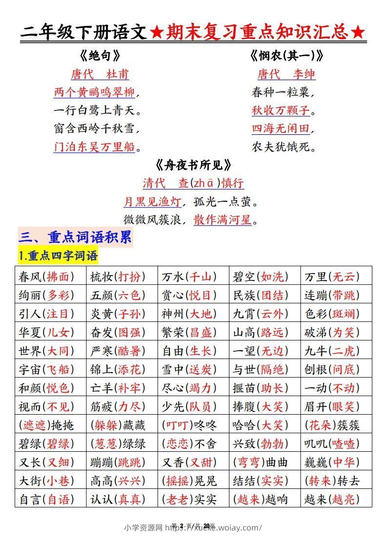 图片[2]-期末复习重点知识汇总二下语文-六八学科资料网