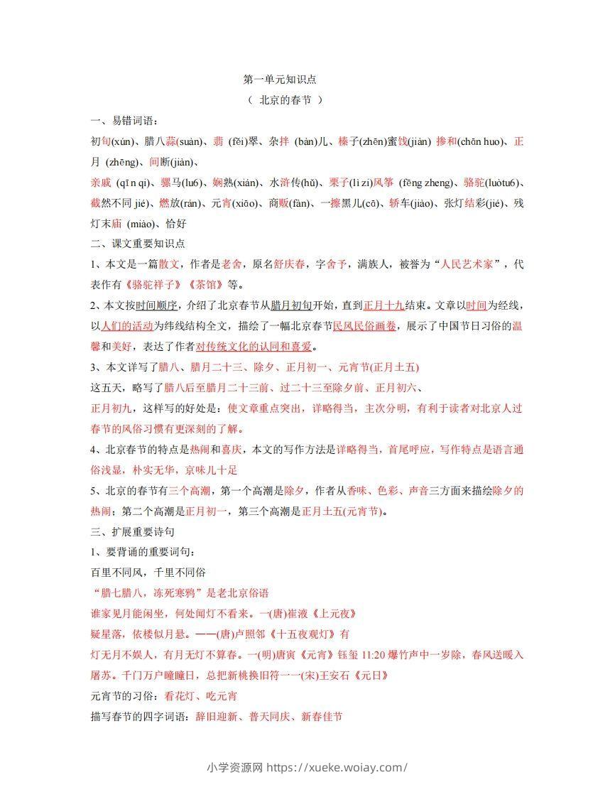 六年级下册语文全册每课知识点-六八学科资料网