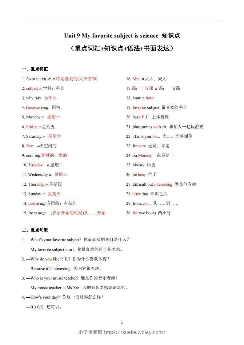 人教版英语七年级上Unit9Myfavoritesubjectisscience_-六八学科资料网