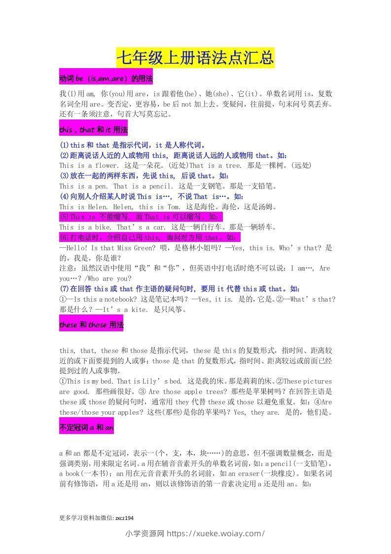 七年级上册必考语法点汇总-六八学科资料网