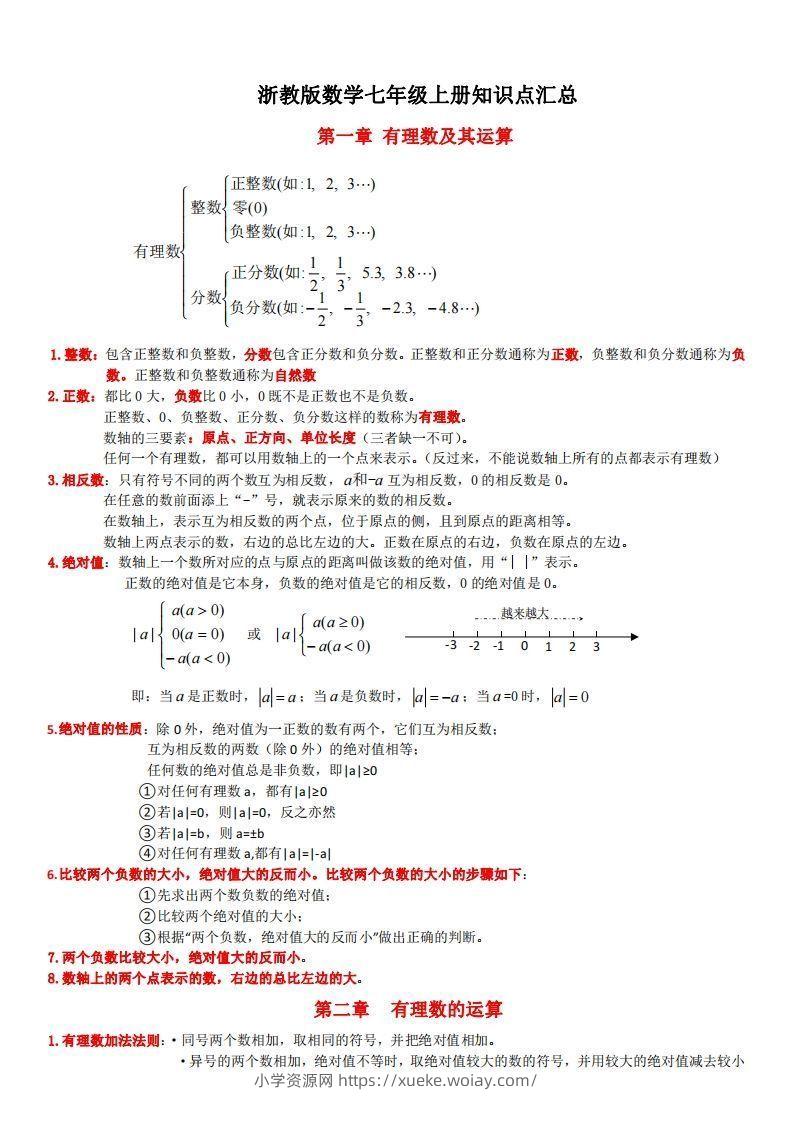 浙教版数学七年级上知识点总结-六八学科资料网