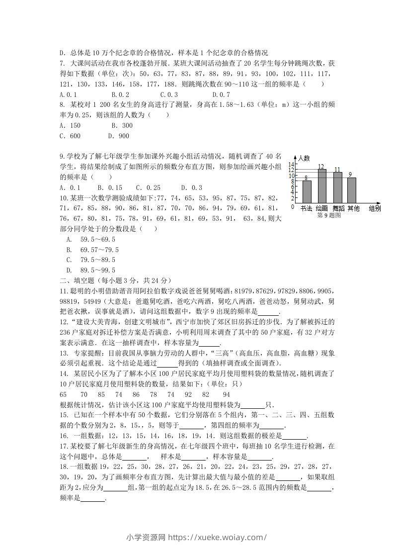 图片[2]-七年级下册数学第十章试卷及答案人教版(Word版)-六八学科资料网