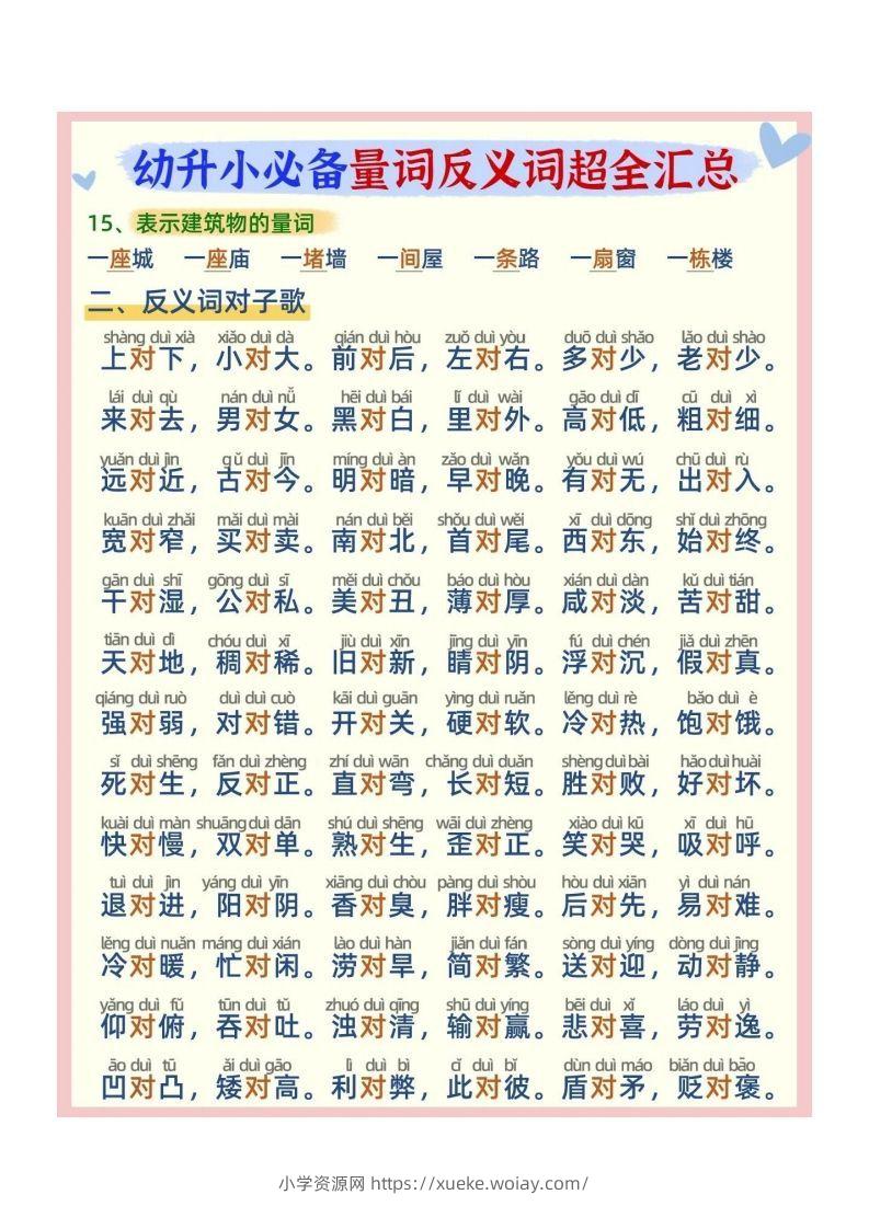 图片[3]-幼小衔接必备量词反义词汇总-六八学科资料网