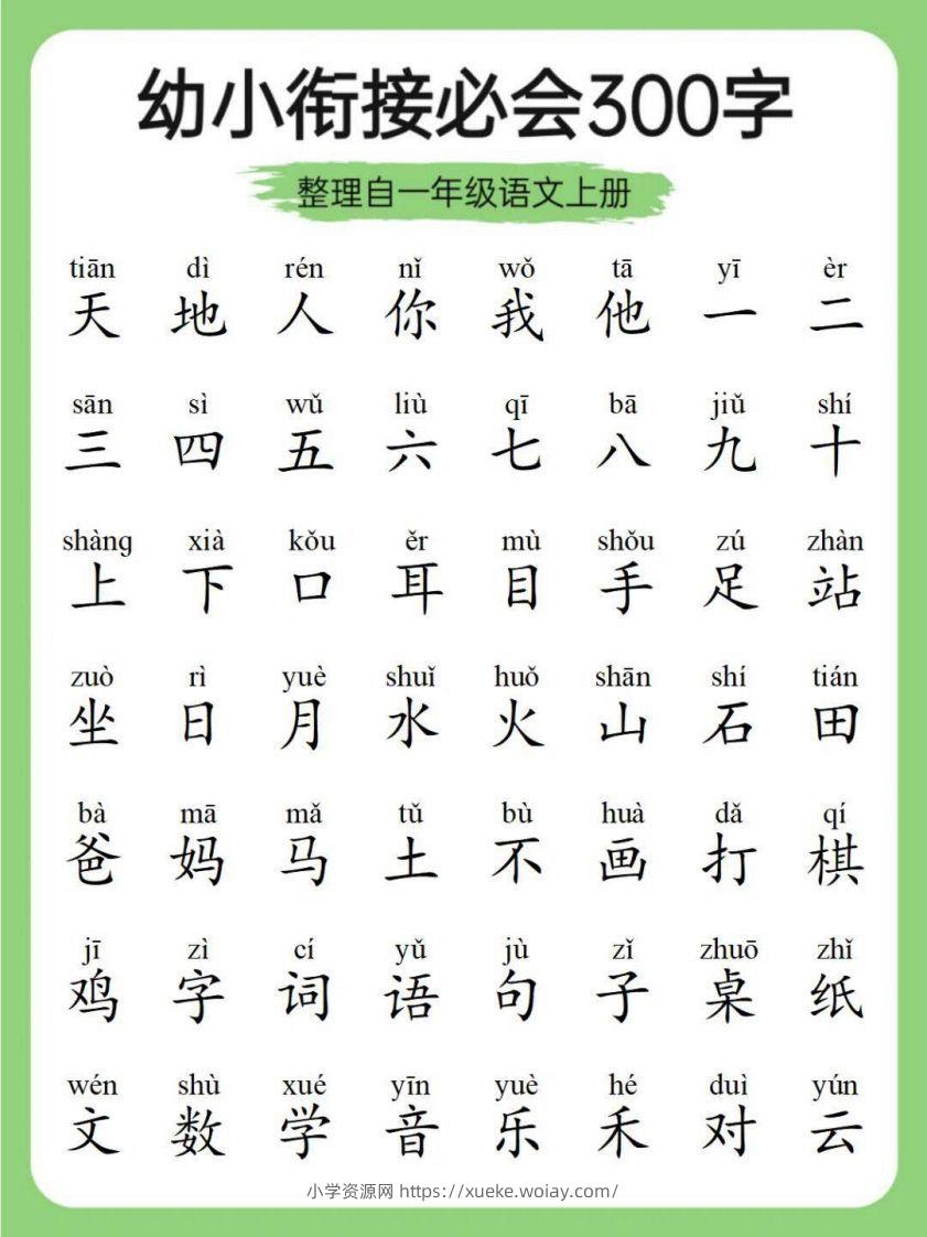 幼小衔接必会300字-六八学科资料网