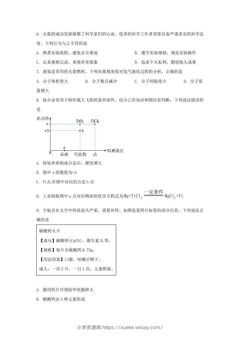 图片[2]-2024年吉林长春中考化学试题及答案(Word版)-六八学科资料网