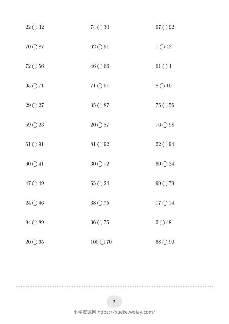 图片[2]-一年级数学下册(100以内的数比大小)1000题（人教版）-六八学科资料网