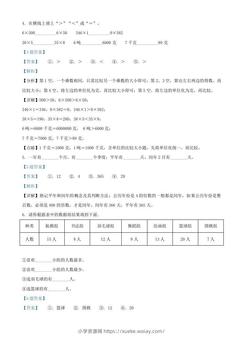 图片[3]-2020-2021年江苏苏州市吴江区苏教版三年级下册期末数学试卷及答案(Word版)-六八学科资料网