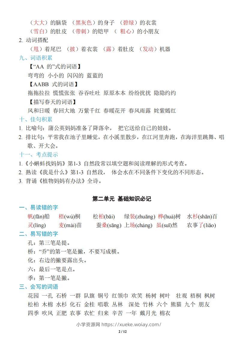 图片[2]-二年级上册语文：单元《基础知识必记》-六八学科资料网