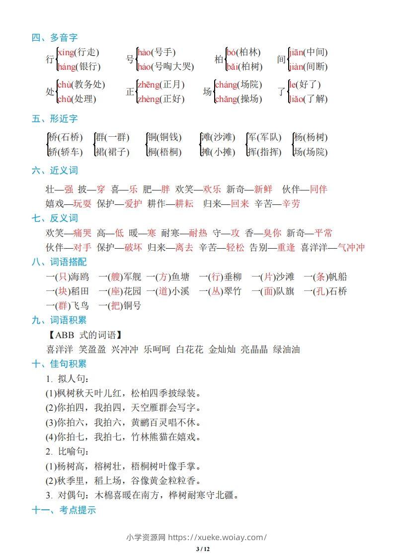 图片[3]-二年级上册语文：单元《基础知识必记》-六八学科资料网