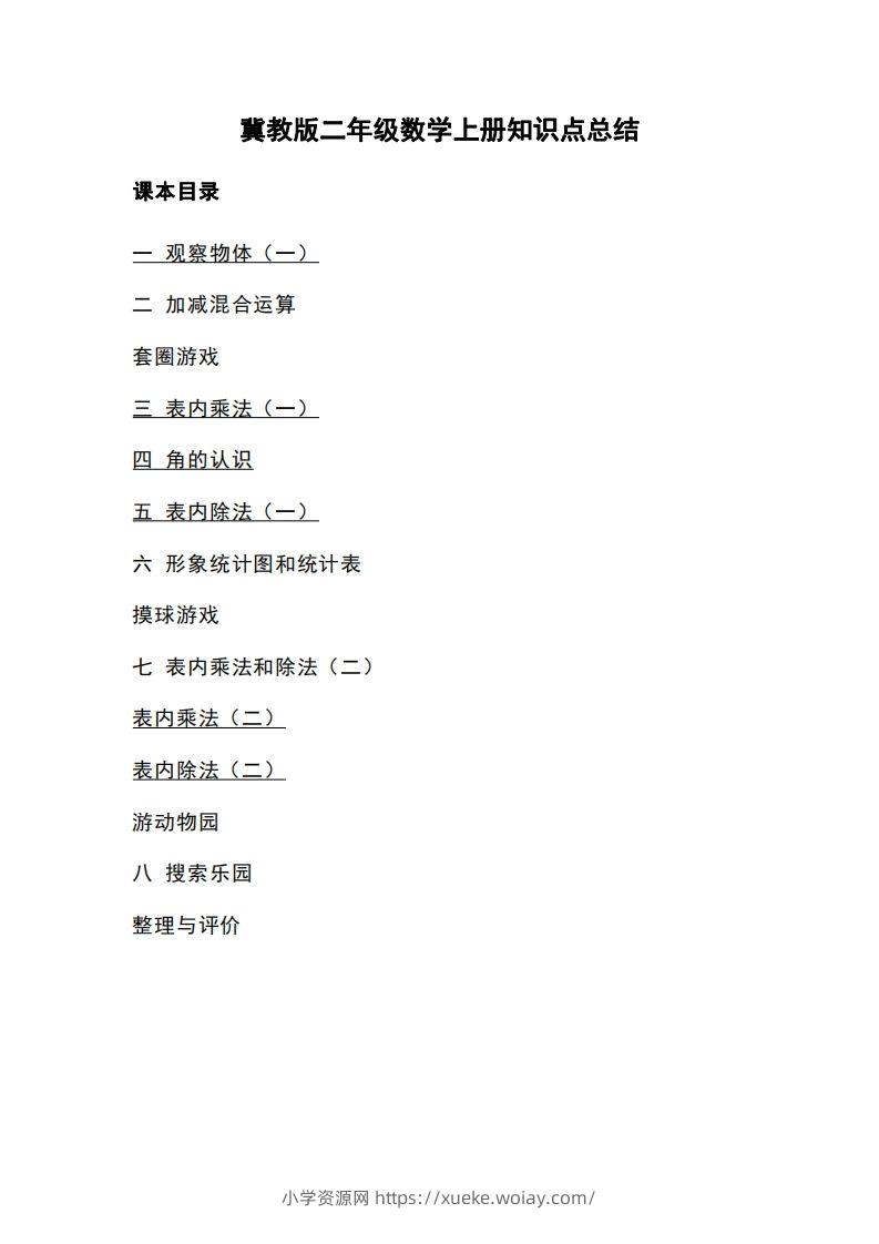 二上冀教版数学知识点重点汇总-六八学科资料网