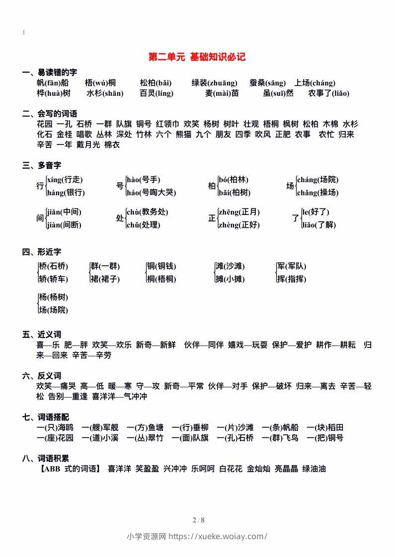 图片[2]-二上语文单元期末复习重点-六八学科资料网