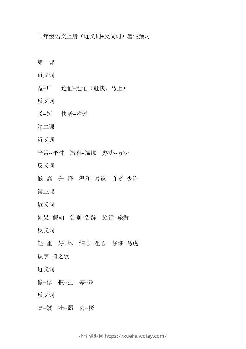 二上语文近反义词汇总-六八学科资料网