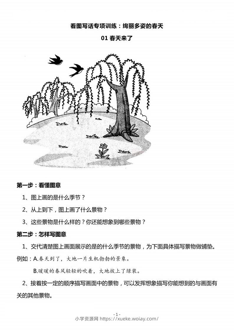 二上语文看图写话春天专题训练篇-六八学科资料网