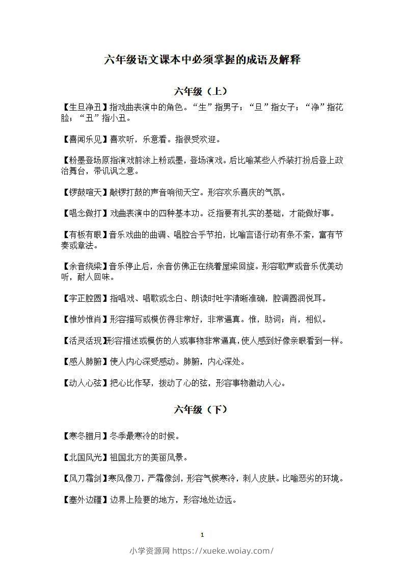 六年级上语文课本中必须掌握的成语及解释-六八学科资料网