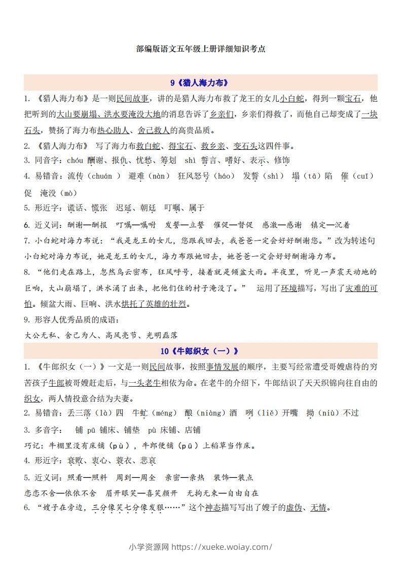五上语文第3单元自编知识点-六八学科资料网