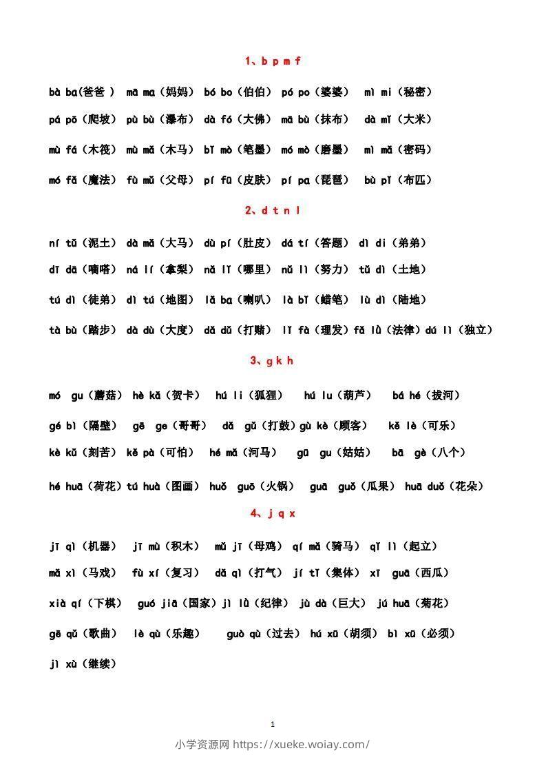 一上语文汉语拼音拼读练习（晨读晚读最佳资料）-六八学科资料网