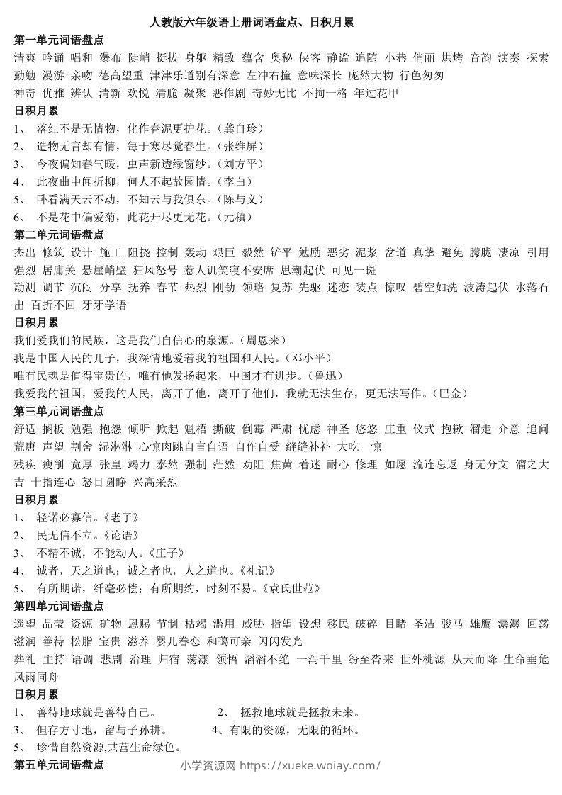 六年级语文上日积月累-六八学科资料网