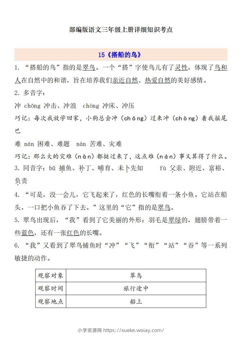 三（上）语文第5单元自编知识点-六八学科资料网
