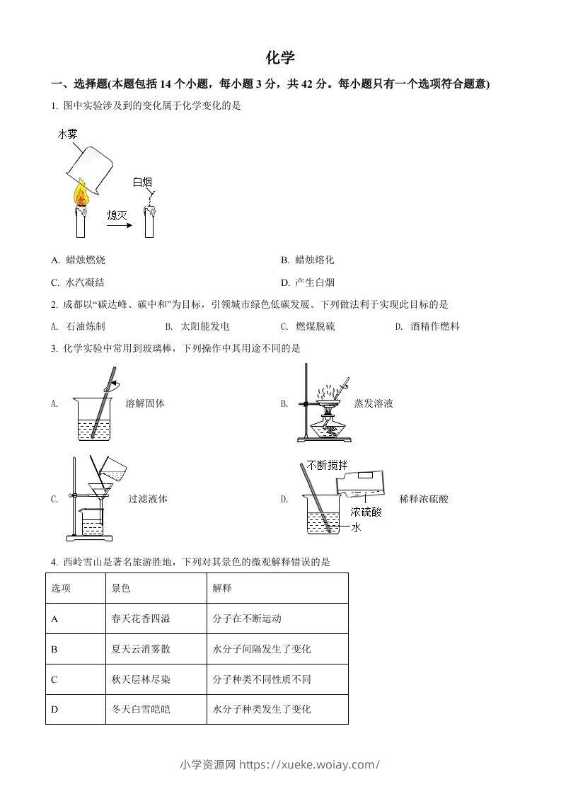 2022年四川省成都市中考化学真题（空白卷）-六八学科资料网