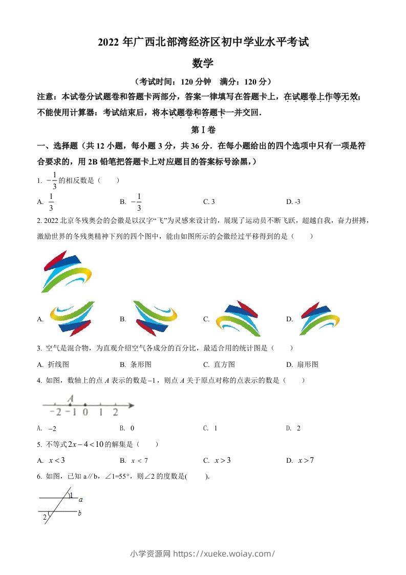 2022年广西北部湾经济区中考数学真题（空白卷）-六八学科资料网