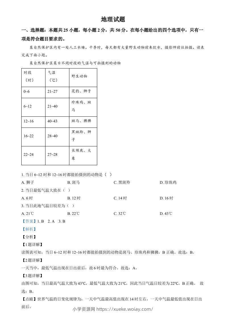 2024年福建省中考地理试题（含答案）-六八学科资料网