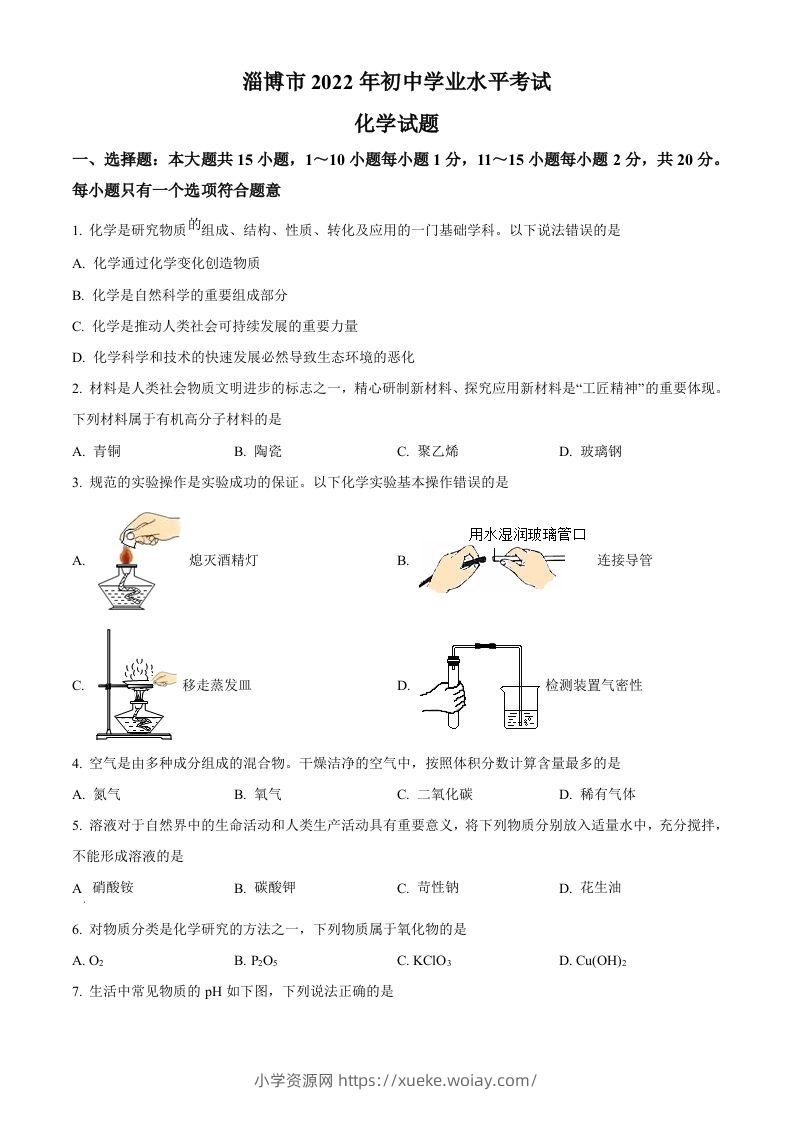 2022年山东省淄博市中考化学真题（空白卷）-六八学科资料网