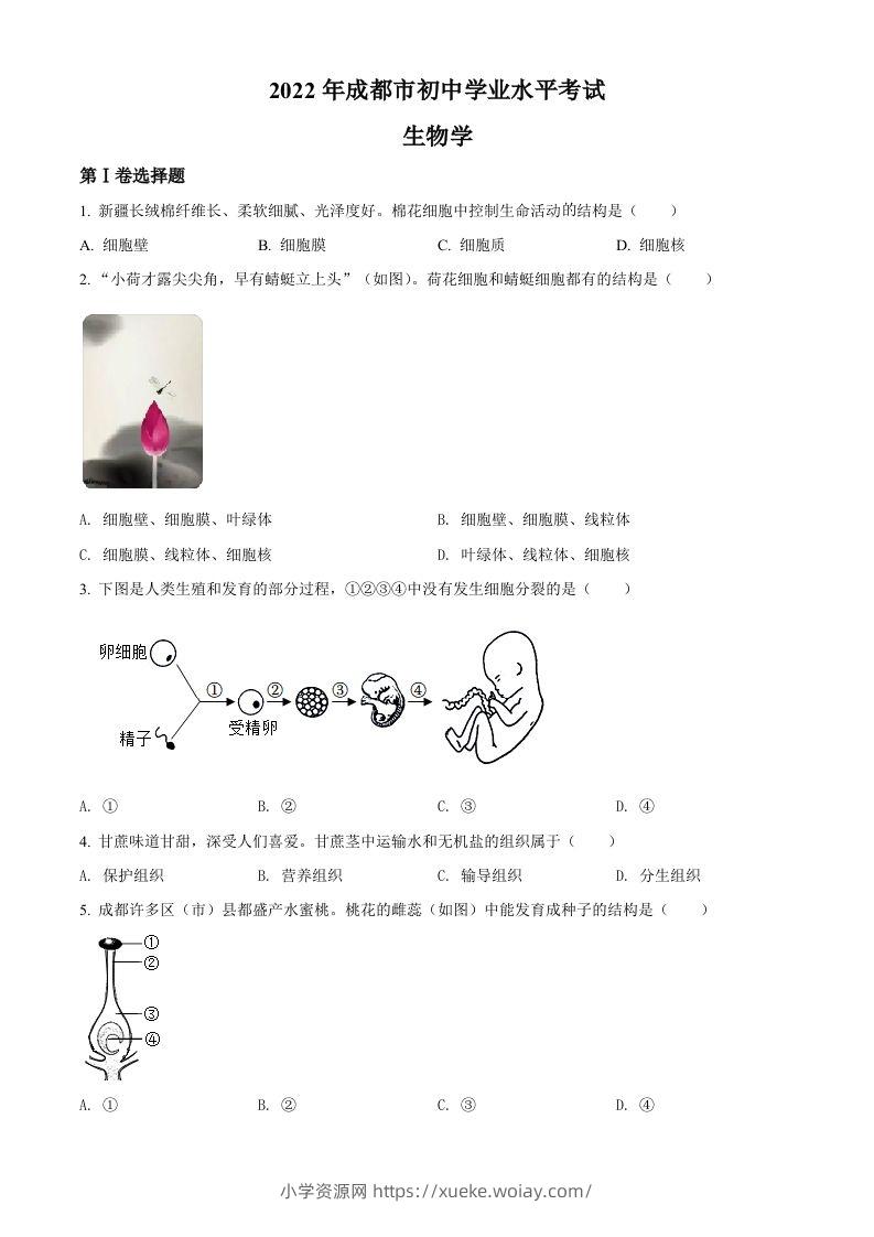 2022年四川省成都市中考生物真题（空白卷）-六八学科资料网