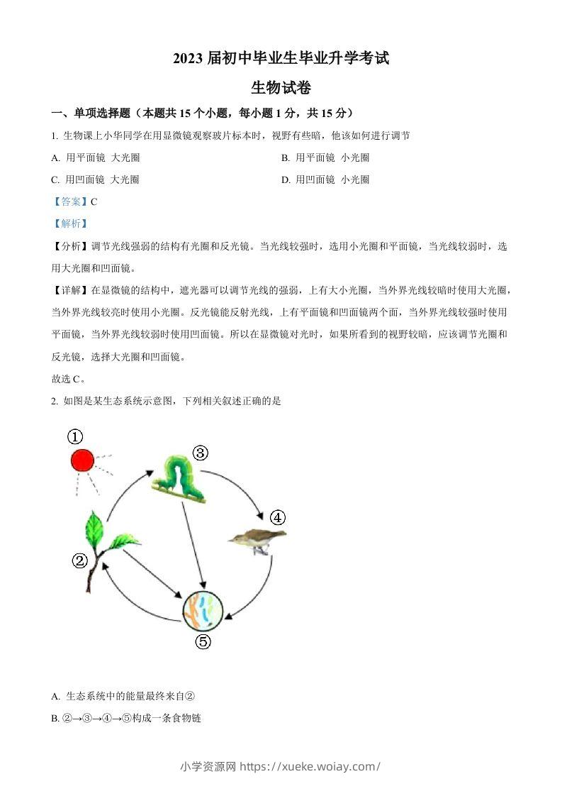 2022年辽宁省营口市中考生物真题（含答案）-六八学科资料网
