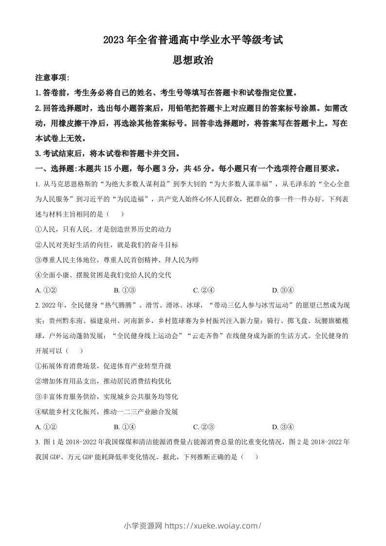 2023年高考政治试卷（山东）（空白卷）-六八学科资料网