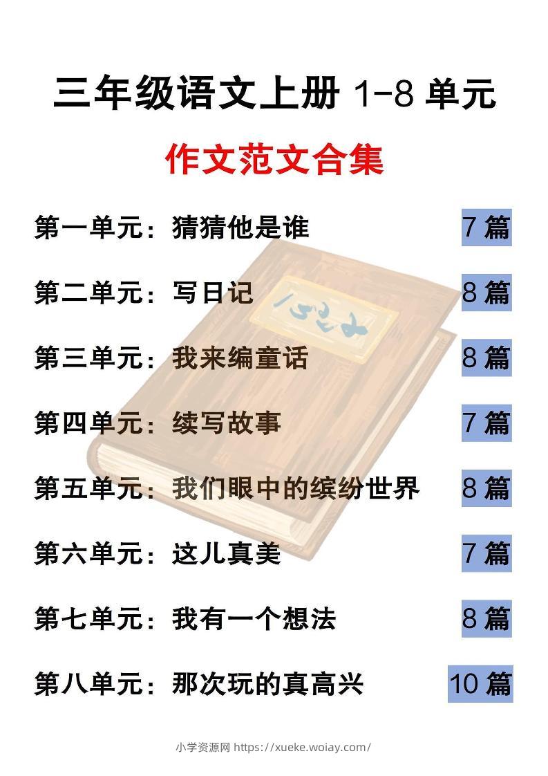 三上语文-1-8单元历届优秀范文-六八学科资料网