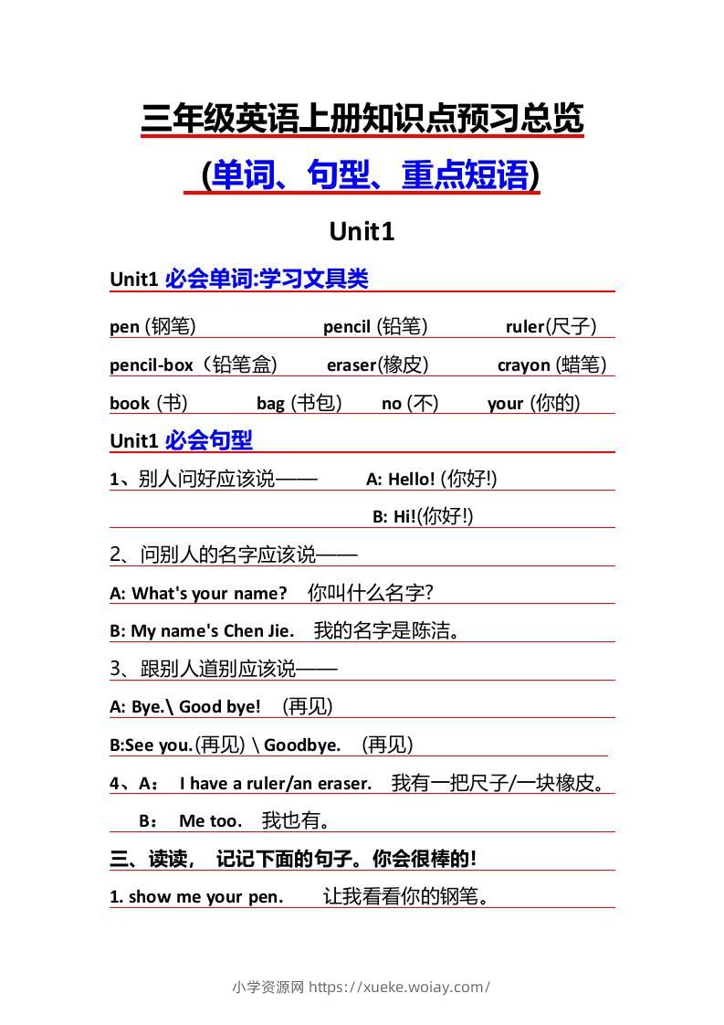 三年级上册英语必背知识点-六八学科资料网